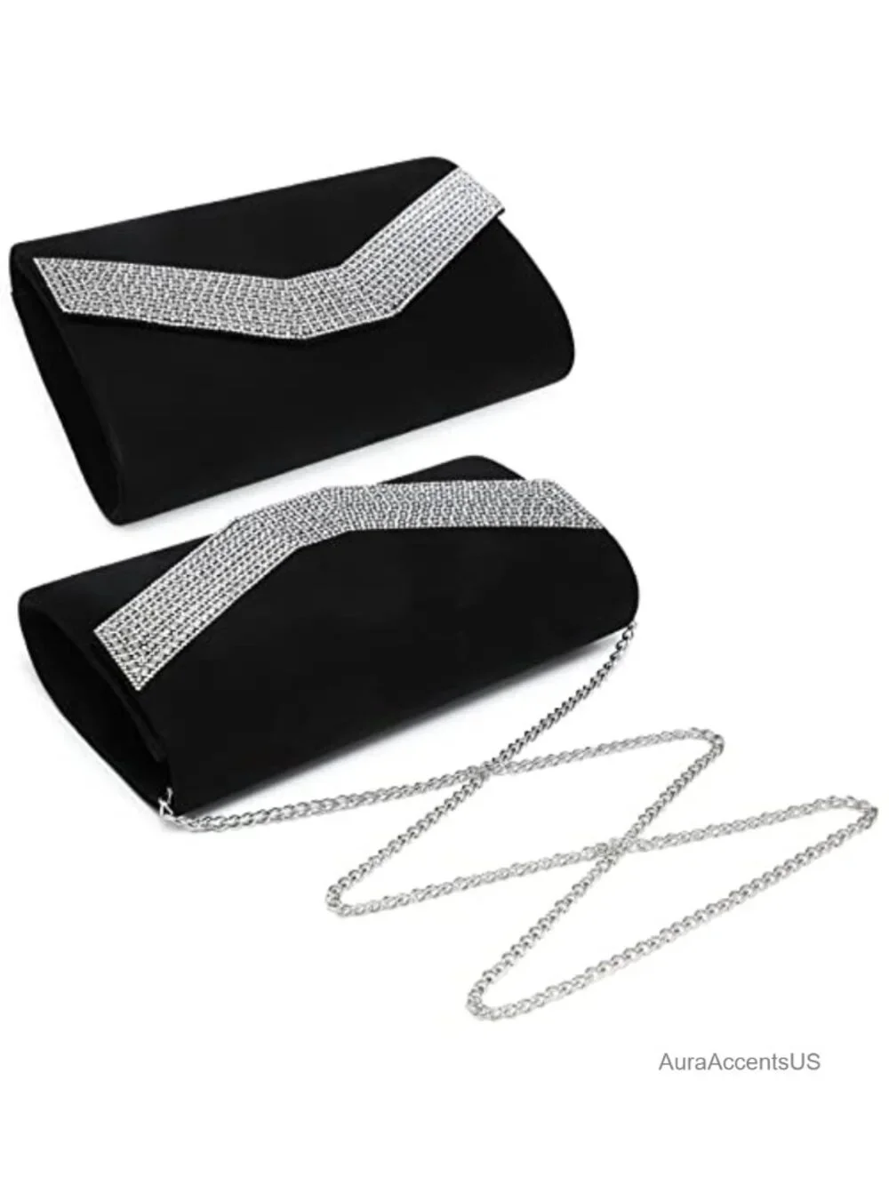 Velvet Clutch Evening Bag with Silver Chain Strap